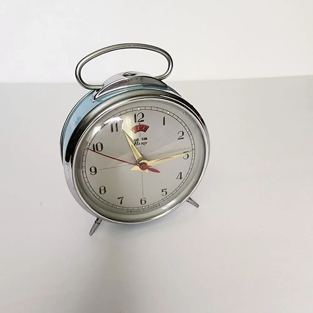 Hero Vintage Inspired Wind Up Metal Table Top Alarm Clock